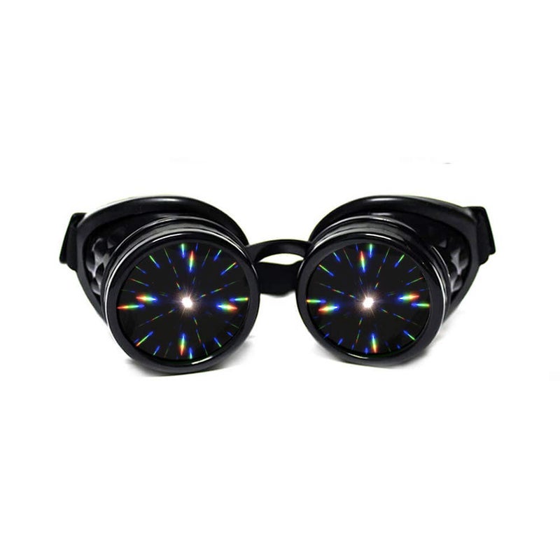 GloFX Black Padded Diffraction Goggles, Tinted Lenses, Limited Edition â€“ Raves, EDM Festival Accessories, Light Shows, Club, Concert Wear - 3D Rainbow Prism Fractal Kaleidoscope - Image 1